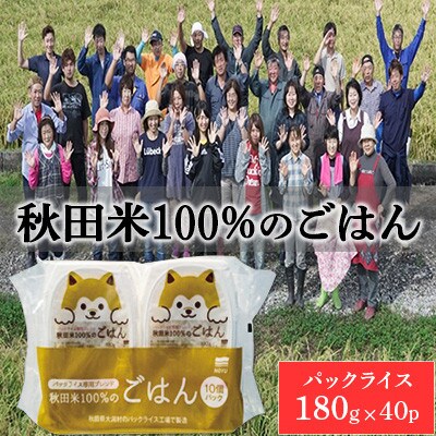 パックごはん180g40食　秋田米100%のごはん　オール秋田県産米使用　【配送不可地域：離島・沖縄県】