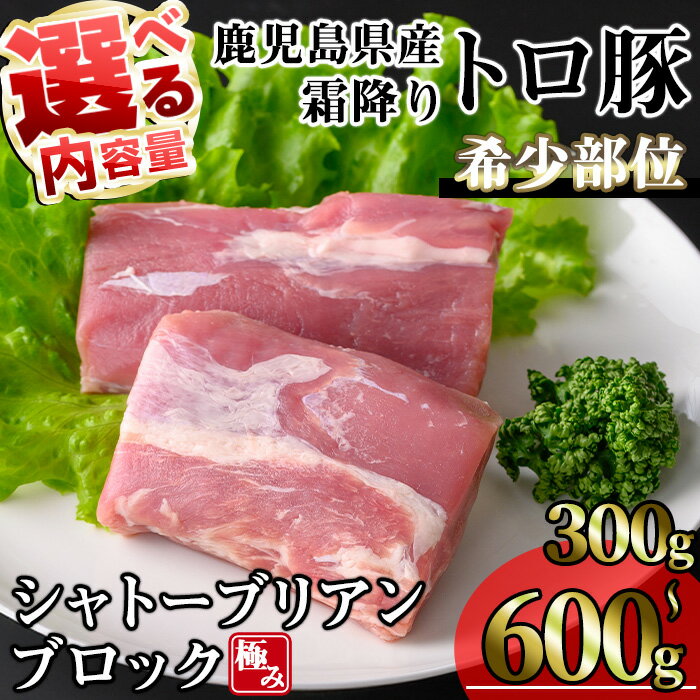 【ふるさと納税】＜内容量が選べる！＞鹿児島県産霜降りトロ豚 希少部位極みシャトーブリアン (300g～600g) 豚肉 鹿児島県産 豚 鹿児島県産豚 極み 冷凍 ヒレ ブロック ヒレ肉 シャトーブリアン 希少部位 霜降り【KNOT】