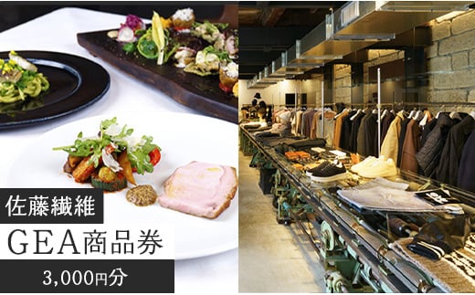 
佐藤繊維 セレクトショップ GEA 商品券 3千円分(1,000円×3枚) 【 ファッション 服 洋服 小物 雑貨 アイテム Sato-S2 ギフト券 食事券 利用券 補助券 チケット 観光 旅行 ハイブランド 欧州 世界 日本 東北 山形 寒河江 】010-J-SS001
