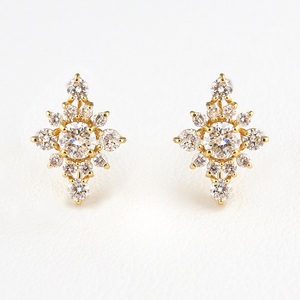 K18イエローゴールド＆ダイヤモンド クリスタルモチーフピアス【TE-127】