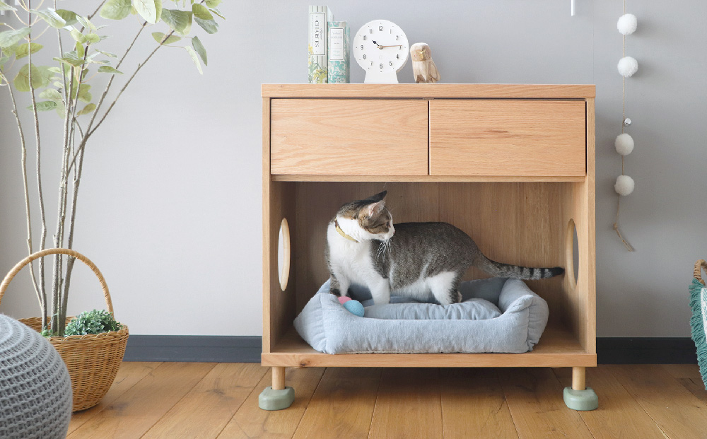 【東馬家具】TRM019 まるみえチェスト【天然木 ナチュラルデザイン 収納アイテム オープンスペース 猫 便利 キュート 完成品 脚のみ取付】(H060616)