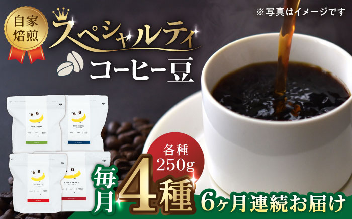 
            【6回定期便】【豆のまま】自家焙煎 スペシャルティコーヒー 豆 （ 250g × 4種 ）約80杯分【かきやま果実】珈琲豆  深煎 中煎 コーヒー豆 焙煎 熊本 コーヒー豆定期 おうちカフェ [ZCJ014]
          