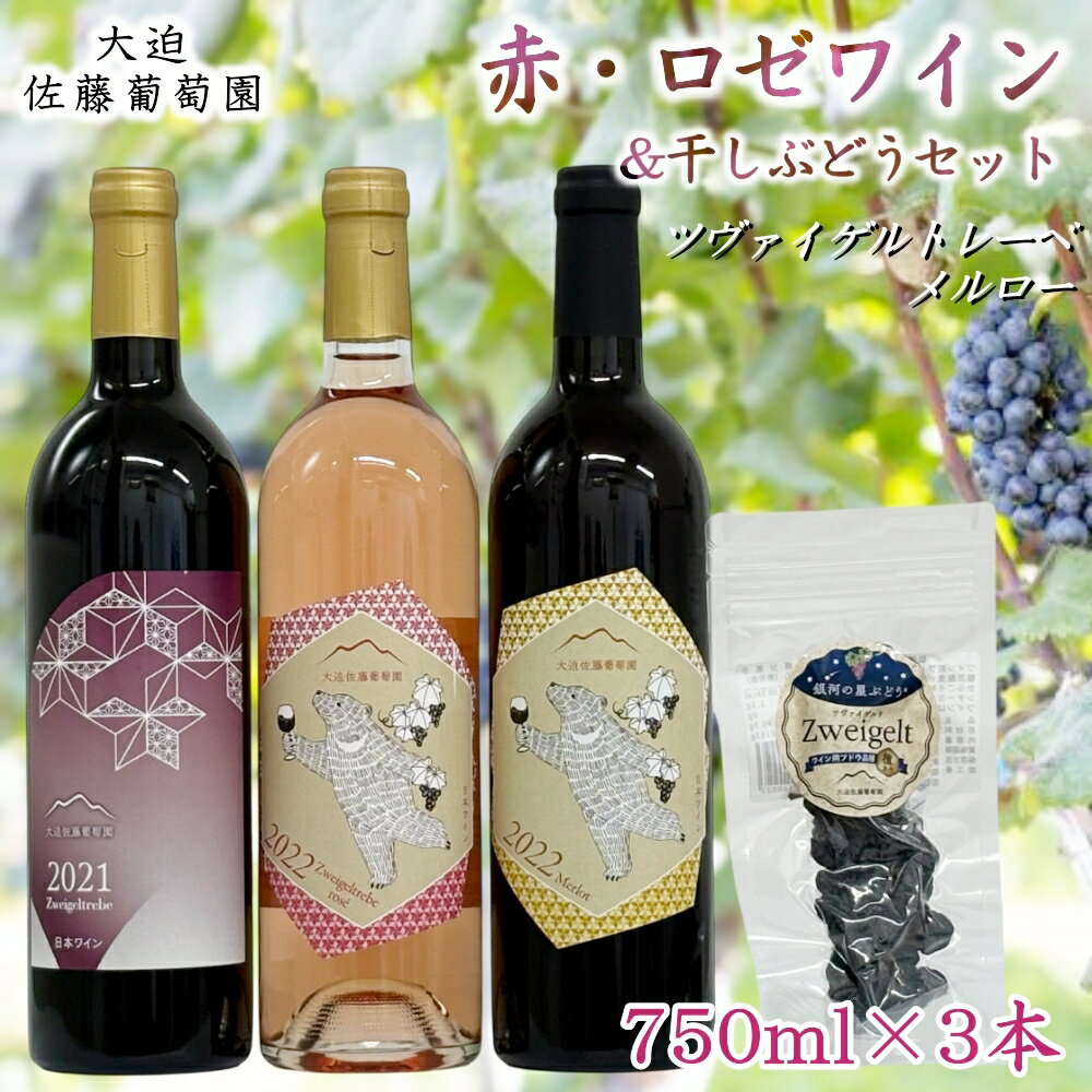 【ふるさと納税】ツヴァイゲルトレーベ3本（赤・ロゼ・メルロー）＆干しぶどうセット 大迫佐藤葡萄園
