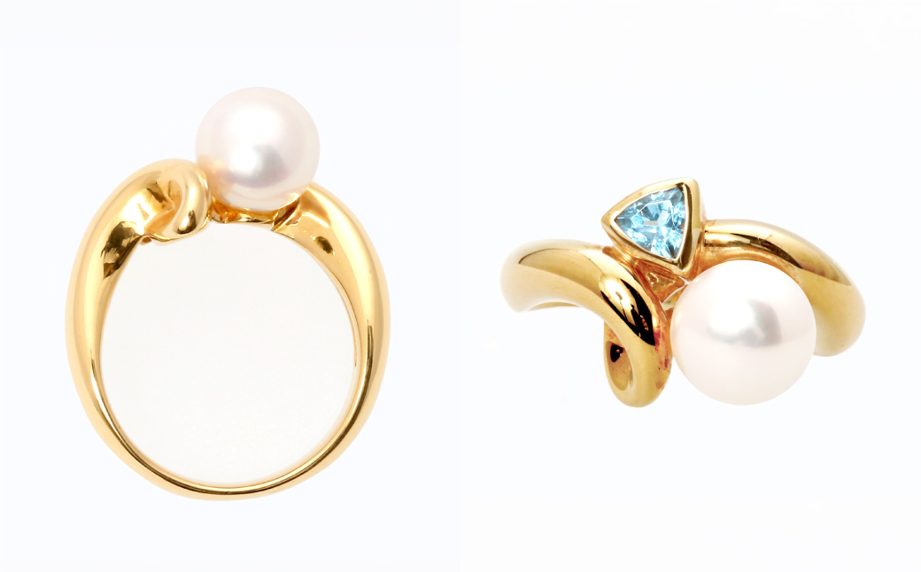 【限定1点】あこや真珠 (約8mm珠) 天然石入りリング K18イエローゴールド ／ ジュエリー アクセサリー パール 長崎県 長崎市 園田真珠