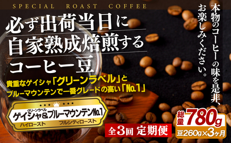 必ず出荷日に自家熟成焙煎ゲイシャ豆(160g)･ブルーマウンテン№.1豆(100g)【3回定期便】