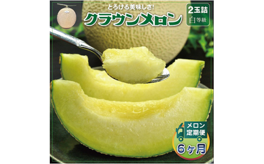 ＜毎月定期便＞クラウンメロン(白等級) 2玉 全6回【4012625】