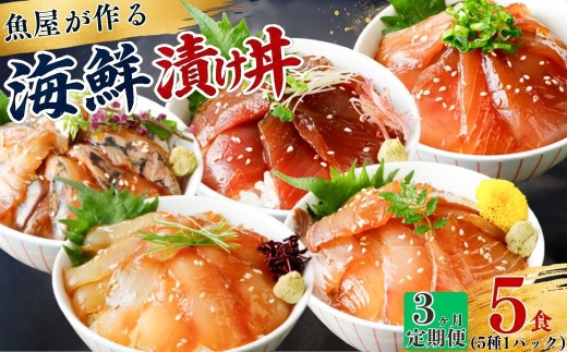 【3ヶ月 定期便】漬け丼 5種×1パック 計5食セット  | 漬け丼 定期便 海鮮 惣菜 冷凍 真空パック 小分け 海鮮丼 海鮮セット 詰め合わせ 旬の鮮魚 ハマチ カンパチ カツオ 鯖 サバ ヒラマサ 平政 マグロ アジ ヒラメ 鯛 漬け づけ丼 お茶漬け ごはん 山口県 宇部市