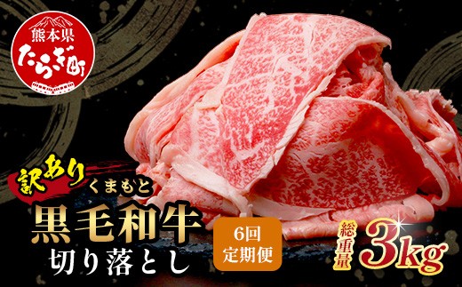 
                  【定期便6回】《訳あり》くまもと黒毛和牛 切り落とし 500g × 6回配送 【合計3kg】 本場 熊本県 黒毛 和牛 ブランド 牛 肉 定期 定期便 大容量 上質 くまもと 訳アリ 小分け 冷凍 すき焼き しゃぶしゃぶ 113-0563
                
