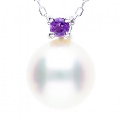 ふるさと納税 神戸市 【2月誕生石】無調色 アコヤ真珠 アメジスト K10WG ペンダント ネックレス チェーン付き