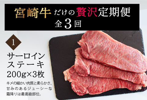 定期便 宮崎牛 だけの ステーキ 3ヶ月 コース |牛肉 牛 肉 サーロインステーキ ももステーキ リブロースステーキ