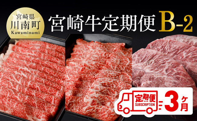 【定期便】宮崎牛３ヶ月定期便Ｂ‐２　肉牛牛宮崎牛肉国産牛肉宮崎県産牛肉黒毛和牛ミヤチク牛肉全3回送料無料牛肉 [D0674t32]