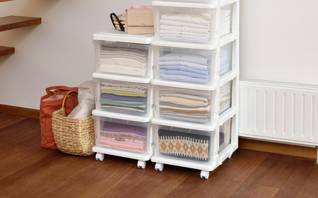 シーズユニット3段 WHクリア 収納チェスト 幅35 奥行42 高さ63.3 引き出し シンプル 衣替え 新生活 リビングチェスト キャスター付き スリム ラック プラスチック 収納チェスト キャスタ