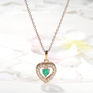 ネックレス K18YG イエローゴールド ダイヤモンド 0.28ct エメラルド 0.2ct ハート ペンダント 18金 揺れる 誕生石 ジュエリー【f252-k18yg-h-em】 ALPAZ136