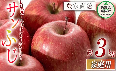 りんご サンふじ 家庭用 3kg 沖縄県への配送不可 2024年12月中旬から2024年12月下旬まで順次発送予定 令和6年度収穫分 静谷りんご園 信州の環境にやさしい農産物認証 飯綱町 [1315]