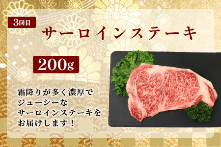 【 定期便 全3回 】 月に1回のお楽しみ！ 椎葉牛ステーキ定期便 総重量 1,080g 【 日本三大秘境 椎葉村 育ちの黒毛和牛 】[ 牛肉 ステーキ 定期便 定期配送 肉 牛ヒレ ヒレ肉 ロース 