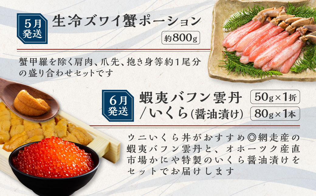 【発送月固定定期便】かにやの人気のプレミア海鮮グルメ定期便 網走自慢をお届け全12回 ABAO125