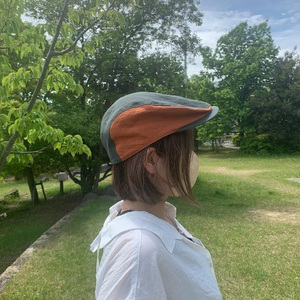 【選べるカラー】　麻素材 ハンチング 帽子  Sサイズ（ベージュ × オフホワイト）（ロイヤルブルー × ネイビー）（ターコイズブルー × ブラウン）（レンガ × カーキ）（ストロベリー × ブラック