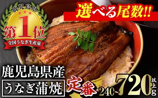 
            ＜尾数が選べる！＞無投薬！鹿児島県産うなぎ蒲焼セット＜定番＞(計240g以上～計720g以上・ 約120g×2尾～6尾) タレ・山椒付き 鰻 ウナギ 国産【西日本養鰻】
          