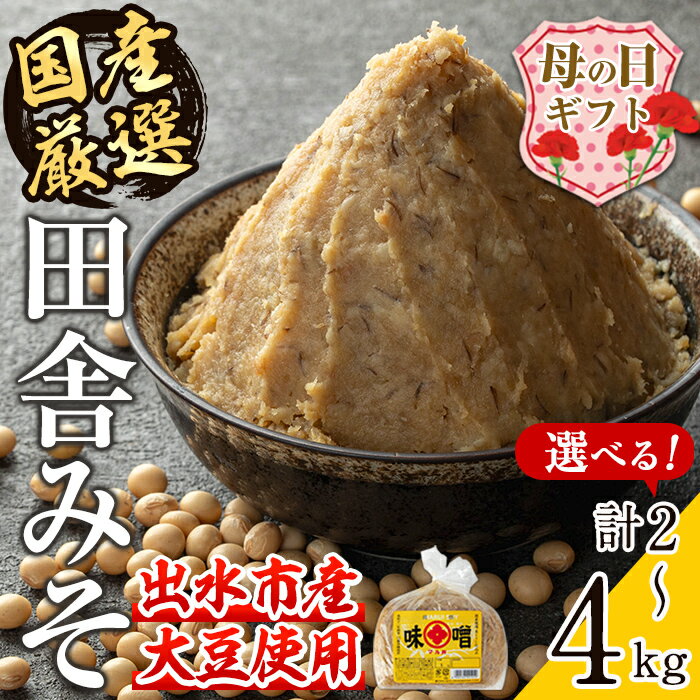 【ふるさと納税】【母の日ギフト】＜お届け内容を選べる！＞国産厳選田舎みそ(計2～4kg・1袋1kg) 味噌 みそ 麦 麦麹 調味料 田舎味噌 お味噌汁 味噌汁 料理 味噌料理 味噌煮 母の日 プレゼント ギフト 贈答【藤本醸造店】
