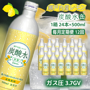 炭酸水 定期便 毎月 12回 レモン 500ml×24本 ソーダ 瀬戸内産 レモンエキス