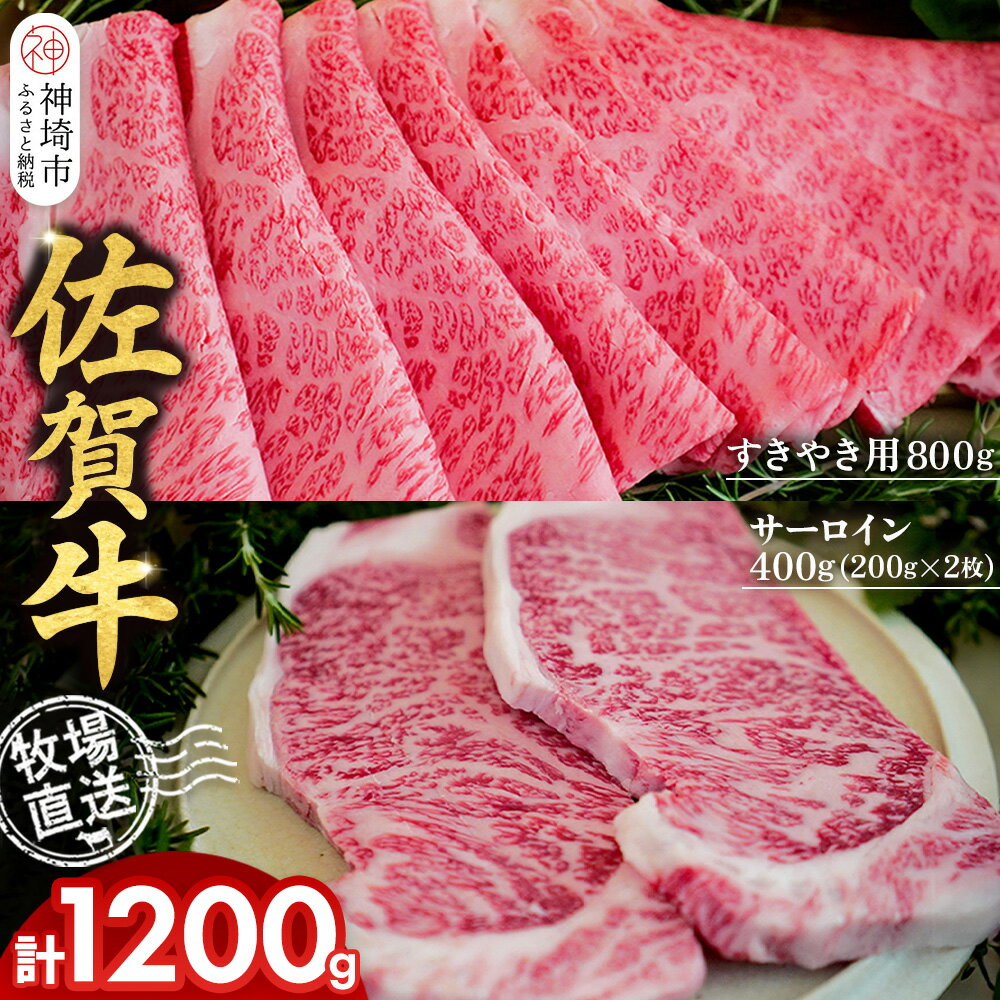 【ふるさと納税】佐賀牛 サーロインステーキ200g×2枚計400g すきやき用800g 2種セット【佐賀牛 サーロイン ステーキ すき焼き 霜降り 赤身 脂身 高級部位】(H122134)