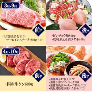 プレミアム定期便　枕崎産天然伊勢海老　鹿児島県産　黒毛和牛・黒豚　海の幸　24回配送 EX-0001【配送不可地域：離島】【1674480】