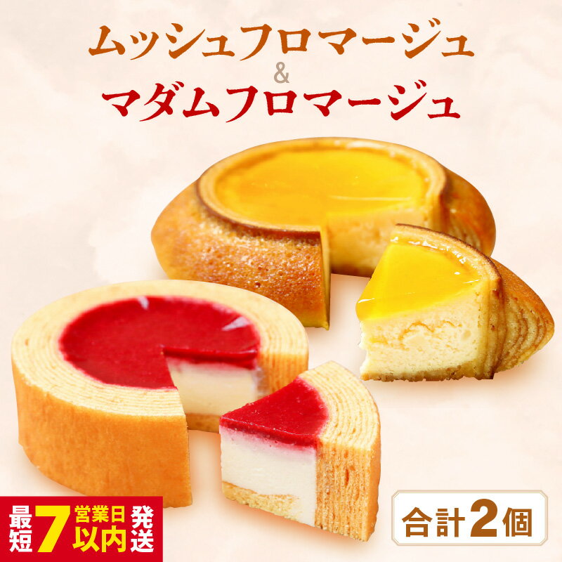 【ふるさと納税】 【年内発送可能！(12月25日決済完了分まで)】 2種のバウムに2種のチーズケーキが入った新感覚スイーツ2個セット ムッシュフロマージュ〜ベイクドチーズinハードバウム〜＆マダムフロマージュ 〜レアチーズinソフトバウム〜計2個 【スイーツ 洋菓子 ギフト】
