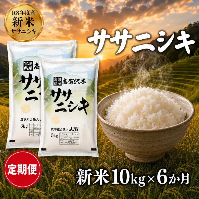 新米 定期便 6ヶ月 令和8年産 ササニシキ 10kg  精米
