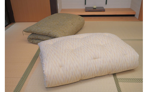 AO05 綿のお布団 敷布団(ゆめしま)シングル（グリーン、ベージュ）　マル井ふとん店