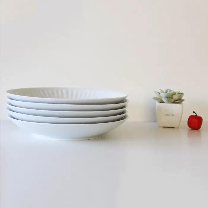 【波佐見焼】麻の葉シリーズ 21.5cm プレート L ホワイト 5枚セット 大皿 食器 皿 【陶芸ゆたか】 [VA50]  波佐見焼