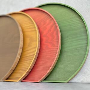 ［リーフグリーン］紀州漆器 木製 カラー半月盆 トレー 約36cm［YS142］