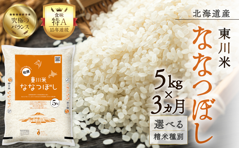 【R７年産新米先行予約】【3ヵ月定期便】東川米 ななつぼし「白米」 5kg（2025年11月下旬より発送予定）