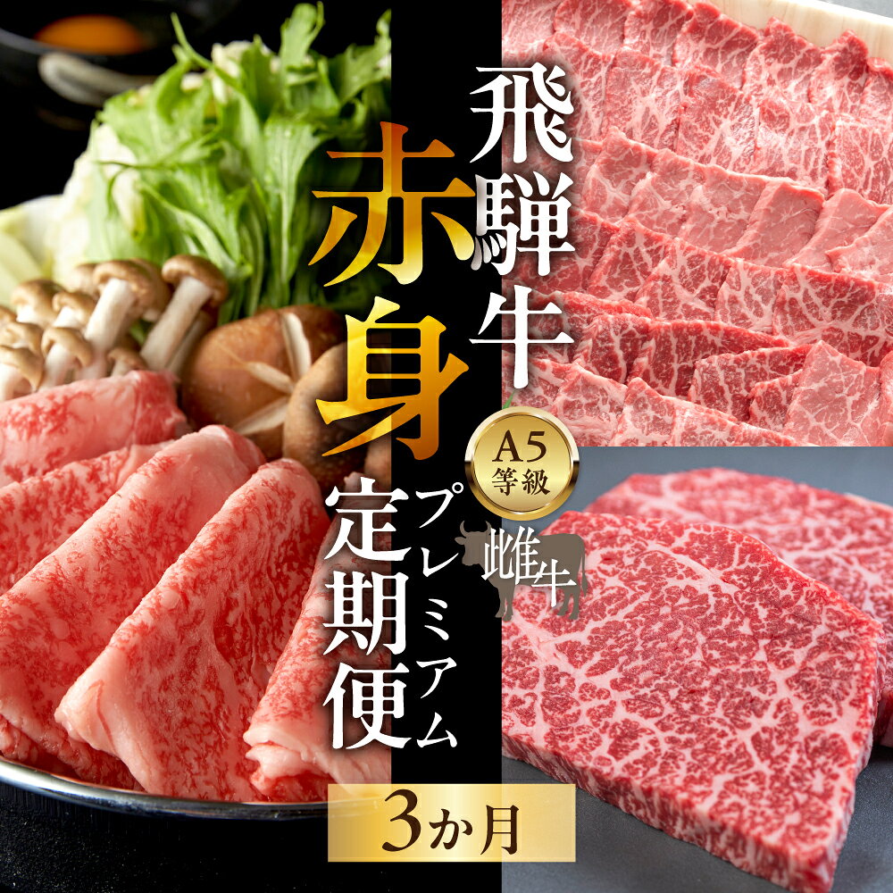 【ふるさと納税】飛騨牛　A5 牝牛 赤身プレミアム 3か月定期便 ステーキ しゃぶしゃぶ すき焼き 3回　牛肉 モモ 焼肉 高級 黒毛和牛 和牛