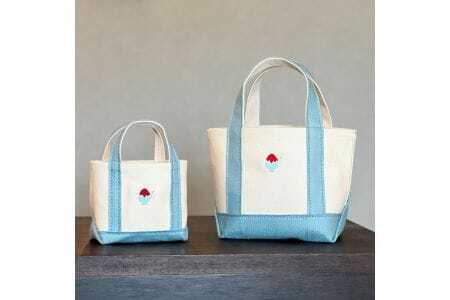 《Milih×NARA》キャンバス×麻のトートバッグ Sサイズ　かき氷刺繍　23-043