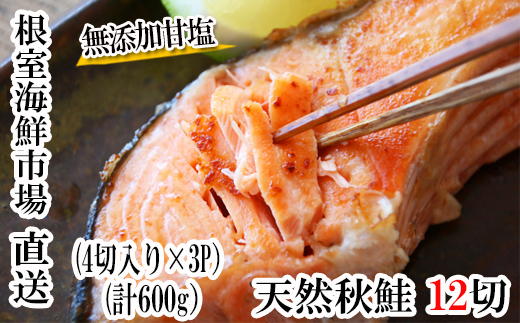 
                  G-28038 根室海鮮市場＜直送＞無添加甘塩天然秋鮭4切入×3P(計12切、約600g)
                