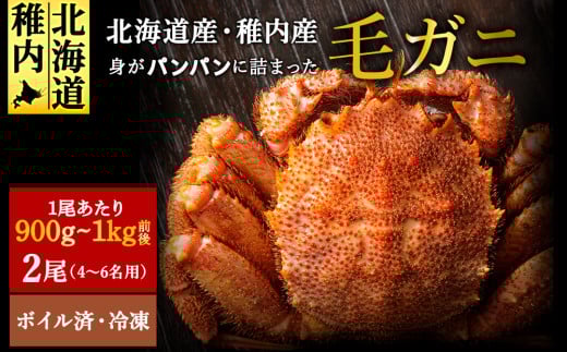 ＜ボイル済み急速冷凍＞身がパンパンに詰まった稚内産毛ガニ900ｇ～1kg(超大サイズ)×2尾