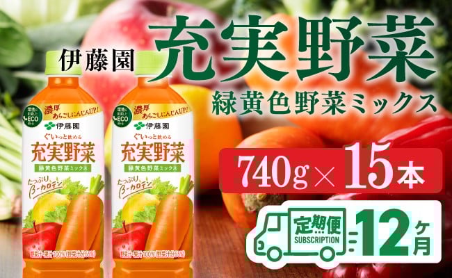 
            充実野菜 緑黄色野菜ミックスペットボトル　740g×15本　12ヶ月定期便
          