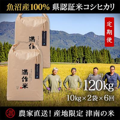 ふるさと納税 津南町 【毎月定期便】県認証特別栽培魚沼産コシヒカリ20kg (10kg×2袋)×6回 合計120kg全6回