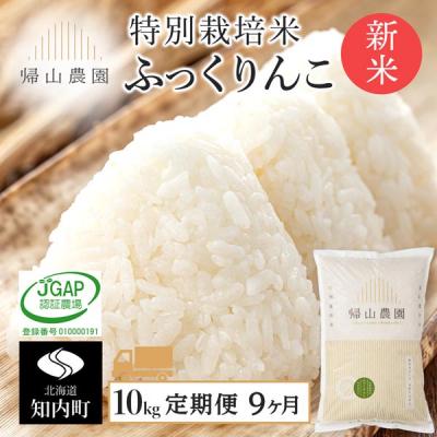 ふるさと納税 知内町 【令和8年産新米先行受付】【9カ月定期便】特別栽培米産地直送 ふっくりんこ 10kg 帰山農園