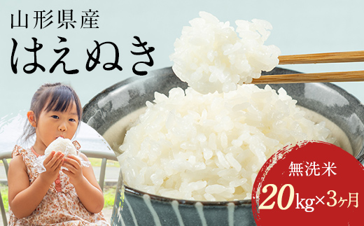 【3回定期便・9月前半発送】令和7年産 山形県産 はえぬき 20kg 無洗米 2025年 お米 米 米米 ごはん ご飯 白米 国産 ブランド米 節水 時短 冷めてもおいしい お取り寄せ 食品 山形県 西川町 月山 FYN2-484