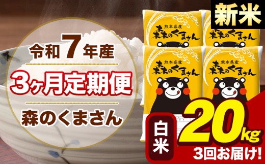 【3ヶ月定期便】令和7年産 新米 森のくまさん 白米 20kg 5kg×4袋 計3回お届け《お申込み翌月から出荷》お米 こめ 熊本県産 ご飯 備蓄