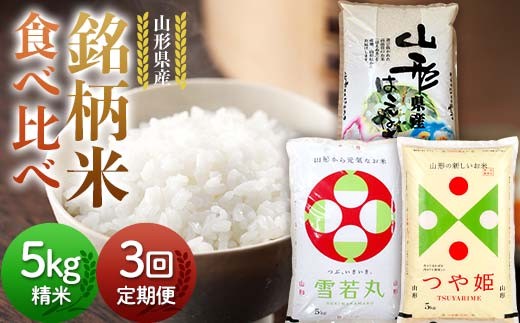 【定期便3回】令和7年度 山形県産 銘柄米 食べ比べ 5kg×3回 合計15kg 精米 白米 お米 米 米米 新米 ご飯 ごはんブランド米 銘柄米 2025年産 令和7年度産 家庭用 自宅用 贈答用 お取り寄せ 食品 定期便 頒布会 毎月届く 山形県 戸沢村 F7W-0135
