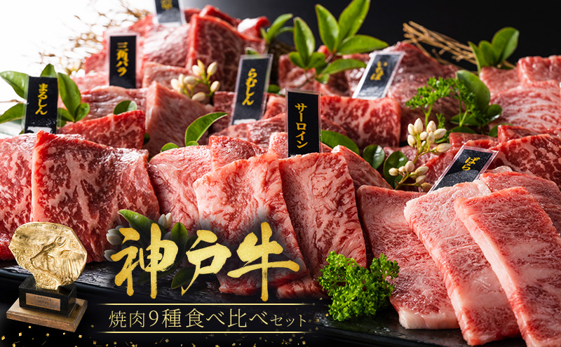神戸牛 焼肉 食べ比べ 9種 計720g 80g×9 ゆず山椒付き 焼肉セット 焼き肉 牛肉 和牛 焼肉用 キャンプ BBQ アウトドア バーベキュー 黒毛和牛 お肉 冷凍 福袋 神戸ビーフ 