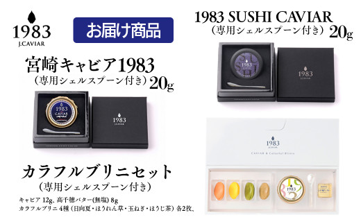 宮崎キャビア 1983 贅沢食べ比べセット20g×2個＆宮崎キャビア 12ｇ カラフルブリニセット 国産＜13-8＞魚介 魚卵 魚介類 高級品 ご褒美 食べ比べ ギフト 宮崎県
