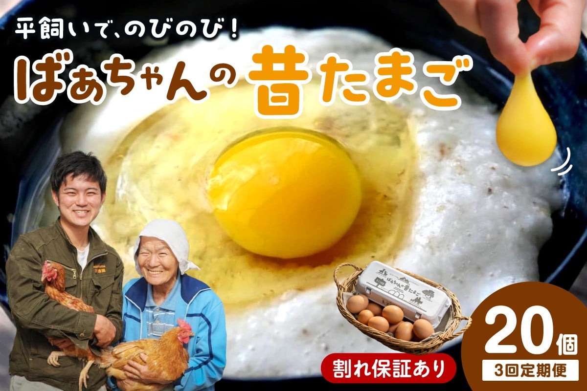 
            【3回定期便】平飼いで のびのび！ばあちゃんの昔たまご 20個/月 割れ保証あり 999-B615
          