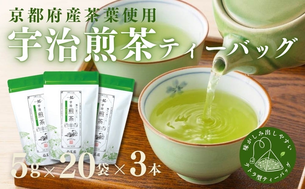 
                  宇治煎茶ティーバッグ　5g×20個入×3袋〈お茶 茶 煎茶 緑茶 かぶせ茶 上品 飲料 ティーバッグ 煎茶ティーバッグ  宇治茶 日本茶 宇治〉 n01142改
                