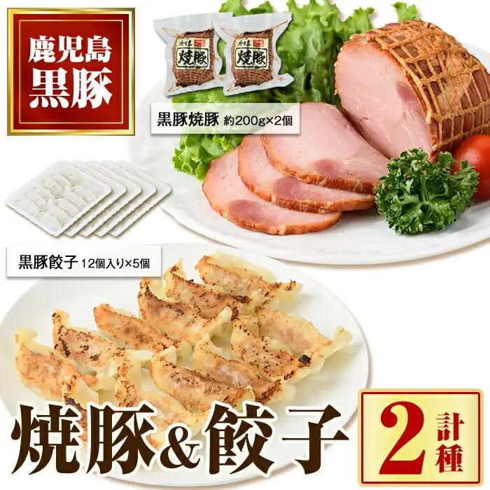 黒豚焼豚(2個)＆黒豚餃子(12個×5P)セット！ 鹿児島 国産 九州産 黒豚 豚肉 お肉 餃子 ギョーザ ぎょうざ 角煮 焼豚 叉焼 チャーシュー おかず 惣菜【和田養豚】A02048