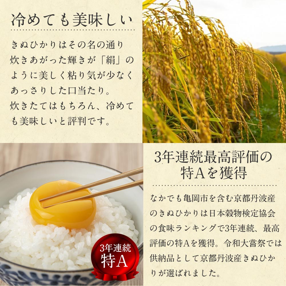 無洗米 6kg（2kg×3袋）12カ月 定期便 真空パック 京都丹波産 キヌヒカリ［令和7年産米］ ※受注精米 《米 白米 きぬひかり 2キロ 6キロ 小分け 無洗米 大嘗祭供納品種 亀岡そだち》 ※