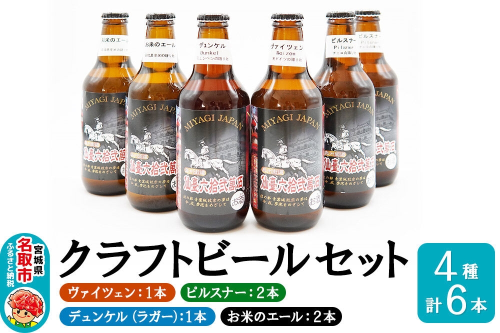 
                  クラフトビール 4種計6本セット（ヴァイツェン1本、ピルスナー2本、デュンケル（ラガー）1本、お米のエール2本　計6本） [ゆりあげビール 宮城ゆりあげ麦酒醸造所]
                