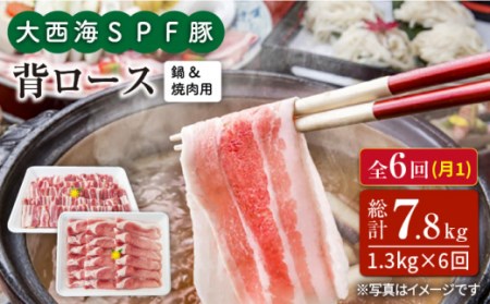 【訳あり】【月1回1.3kg×6回定期便】大西海SPF豚 背ロース（焼肉＆しゃぶしゃぶ用）計7.8kg＜大西海ファーム＞ [CEK099]